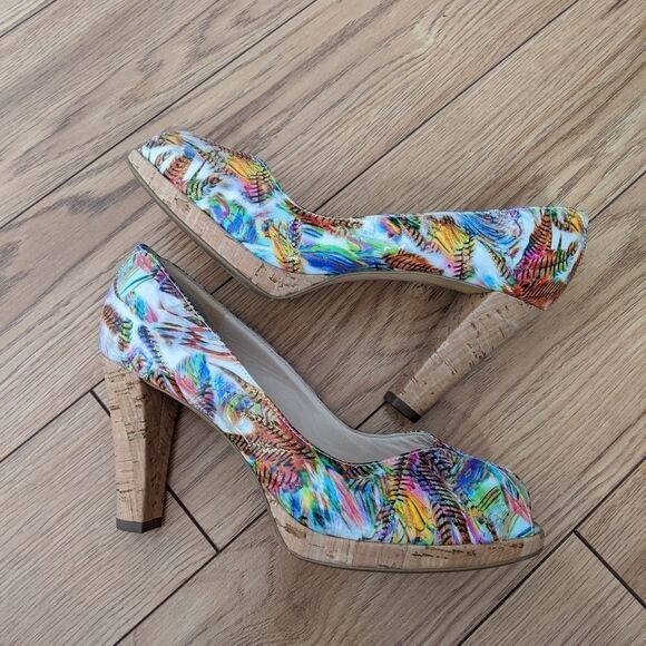 peter kaiser open toed tropical vacation heels with wood bottoms - Picture 2 of 7